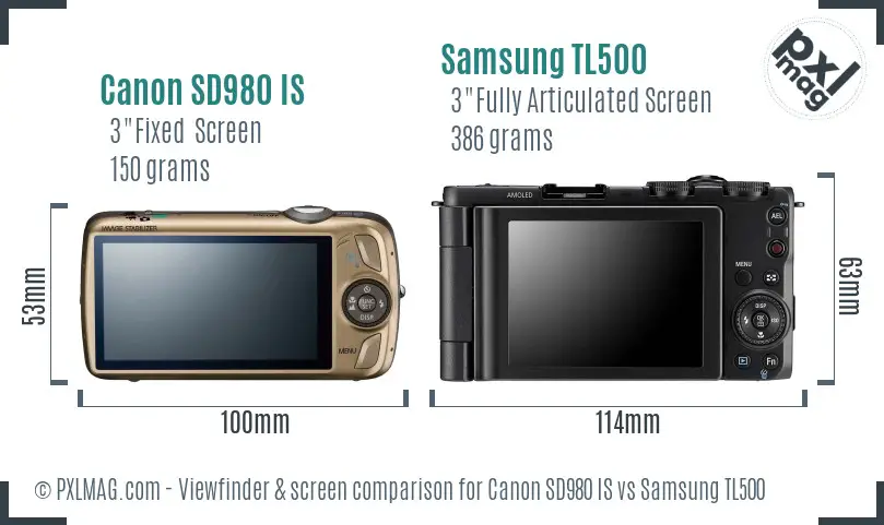 Canon SD980 IS vs Samsung TL500 Screen and Viewfinder comparison