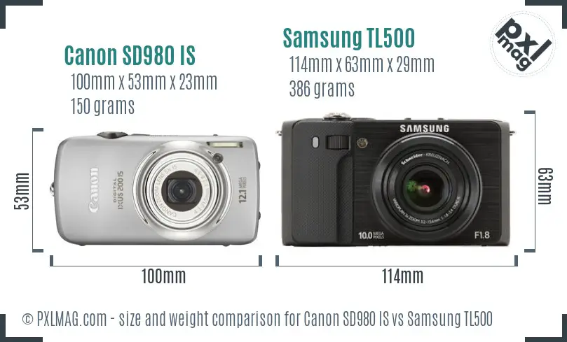 Canon SD980 IS vs Samsung TL500 size comparison