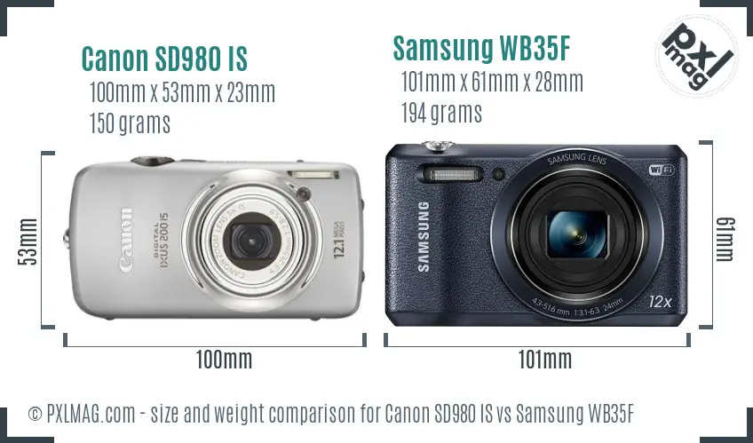 Canon SD980 IS vs Samsung WB35F size comparison