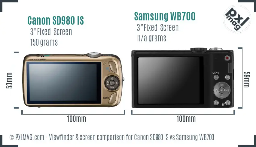 Canon SD980 IS vs Samsung WB700 Screen and Viewfinder comparison