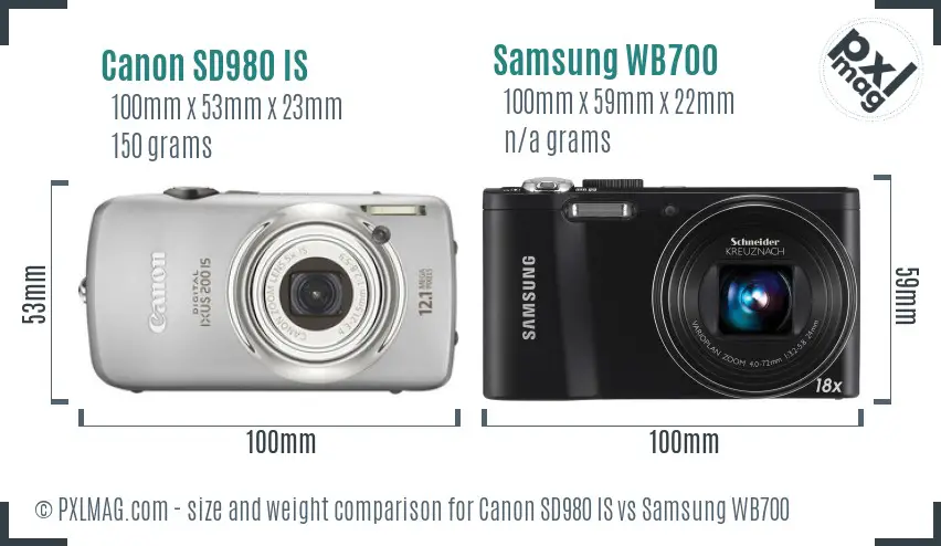 Canon SD980 IS vs Samsung WB700 size comparison