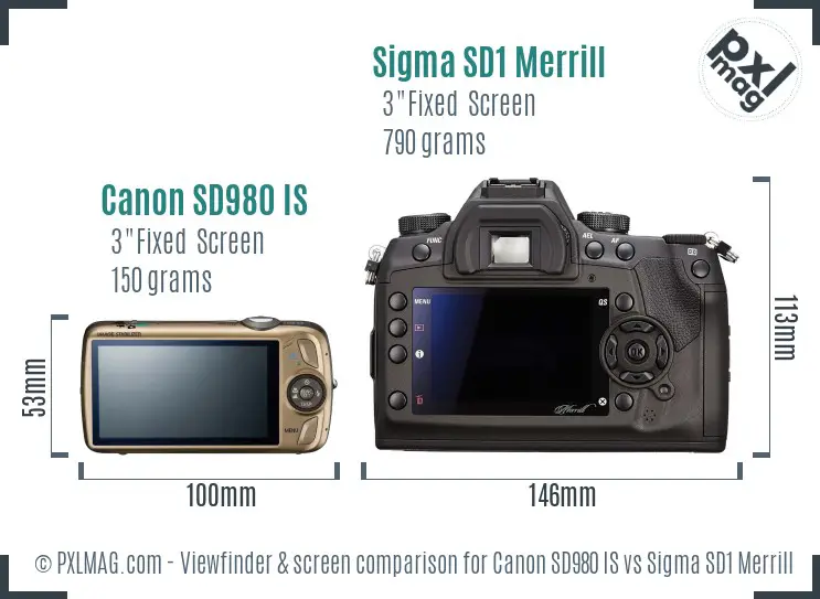 Canon SD980 IS vs Sigma SD1 Merrill Screen and Viewfinder comparison