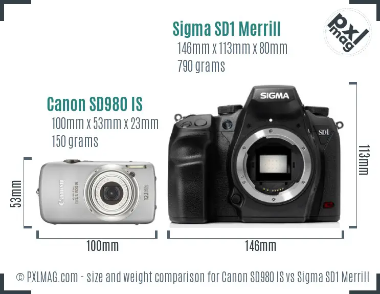 Canon SD980 IS vs Sigma SD1 Merrill size comparison