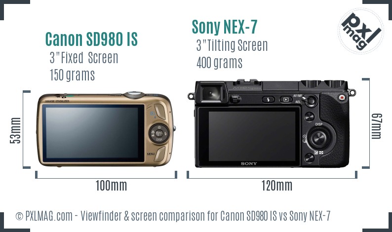 Canon SD980 IS vs Sony NEX-7 Screen and Viewfinder comparison