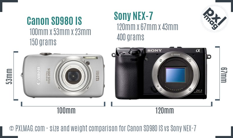 Canon SD980 IS vs Sony NEX-7 size comparison
