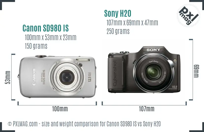 Canon SD980 IS vs Sony H20 size comparison