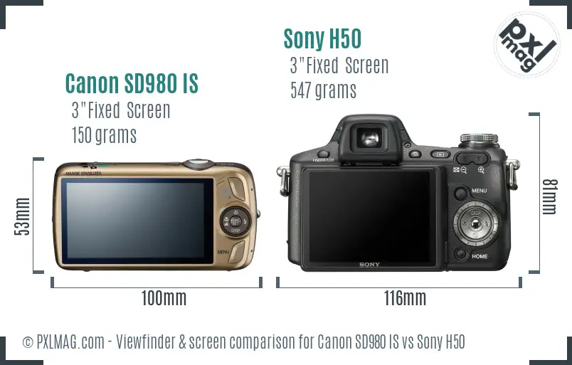 Canon SD980 IS vs Sony H50 Screen and Viewfinder comparison