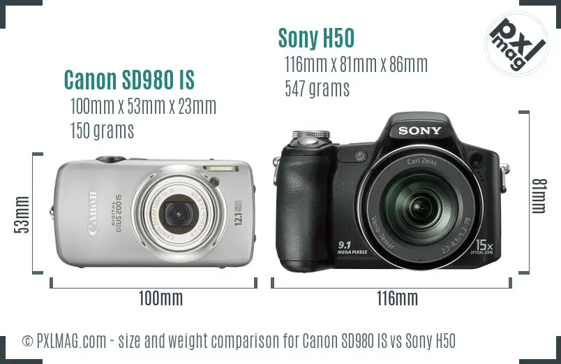 Canon SD980 IS vs Sony H50 size comparison