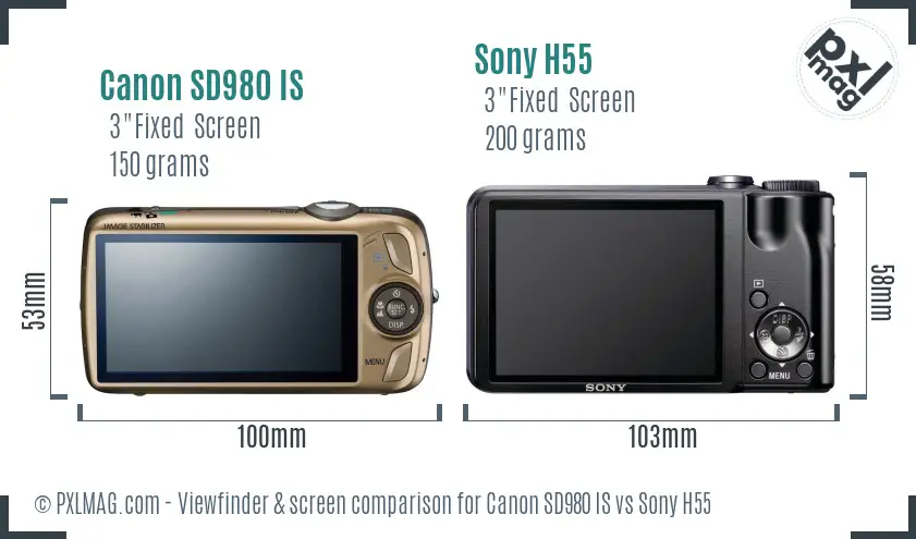 Canon SD980 IS vs Sony H55 Screen and Viewfinder comparison