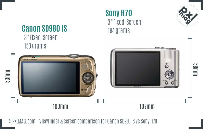 Canon SD980 IS vs Sony H70 Screen and Viewfinder comparison