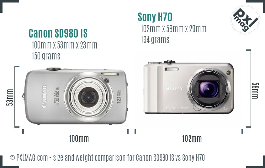Canon SD980 IS vs Sony H70 size comparison