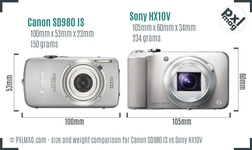 Canon SD980 IS vs Sony HX10V size comparison Canon SD980 IS vs Sony HX10V size comparison