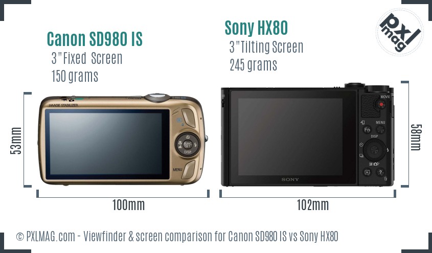 Canon SD980 IS vs Sony HX80 Screen and Viewfinder comparison