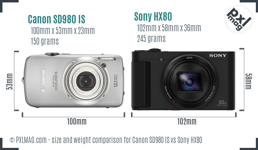 Canon SD980 IS vs Sony HX80 size comparison