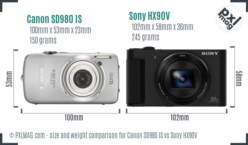 Canon SD980 IS vs Sony HX90V size comparison Canon SD980 IS vs Sony HX90V size comparison