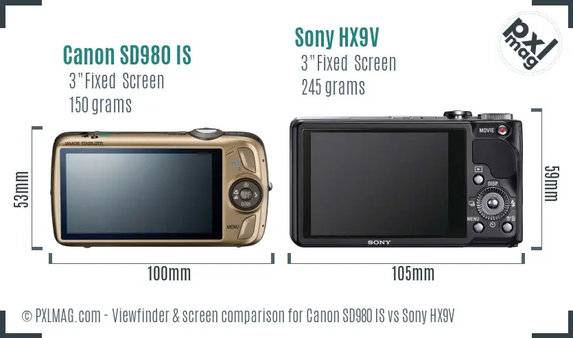 Back screen comparison: Canon SD980 IS vs Sony HX9V