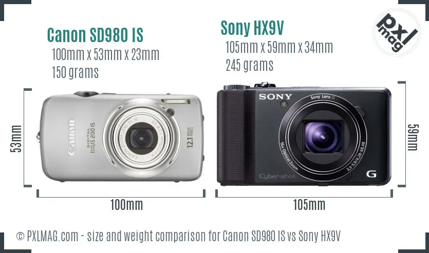Size Comparison of Canon SD980 IS and Sony HX9V
