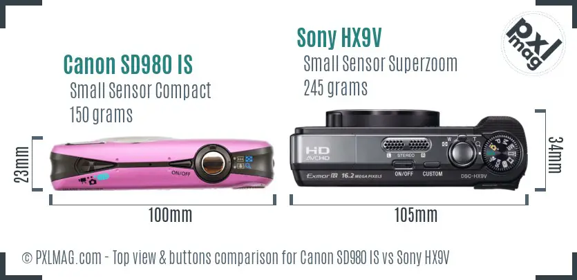 Top View Design and Control Layout: SD980 IS vs HX9V