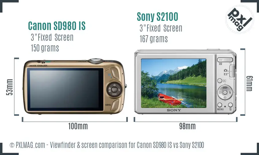 Canon SD980 IS vs Sony S2100 Screen and Viewfinder comparison Canon SD980 IS vs Sony S2100 Screen and Viewfinder comparison