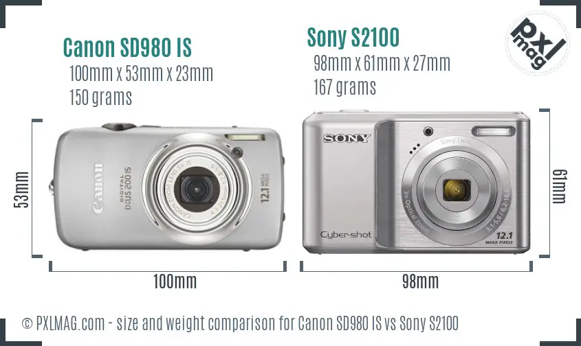 Canon SD980 IS vs Sony S2100 size comparison Canon SD980 IS vs Sony S2100 size comparison