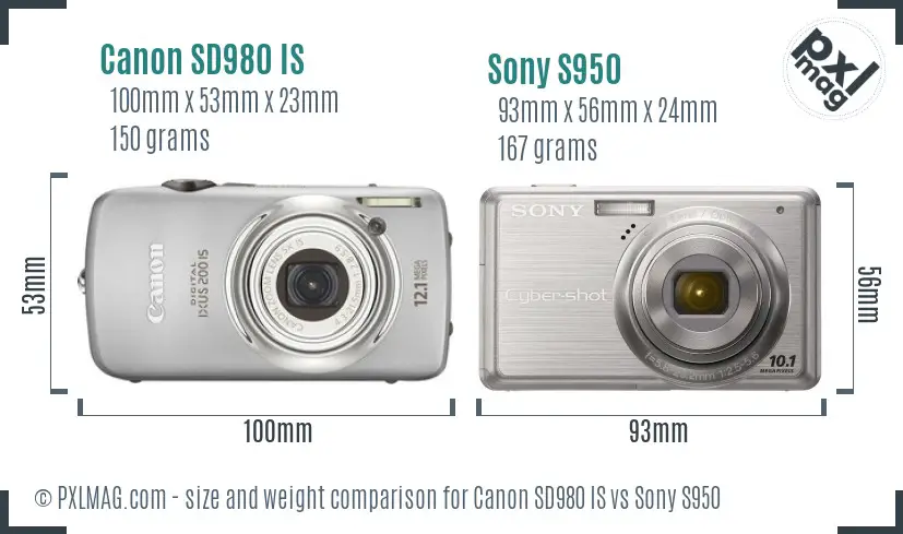 Canon SD980 IS vs Sony S950 size comparison