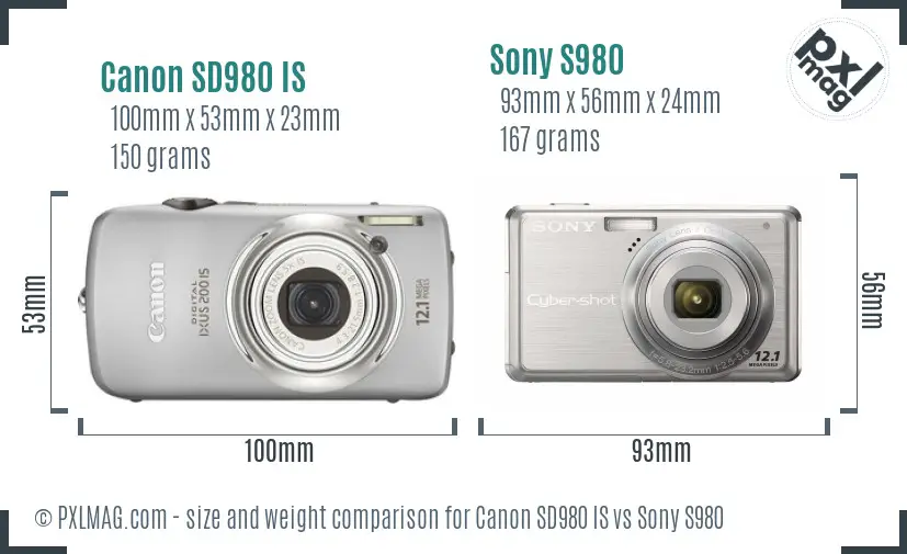 Canon SD980 IS vs Sony S980 size comparison