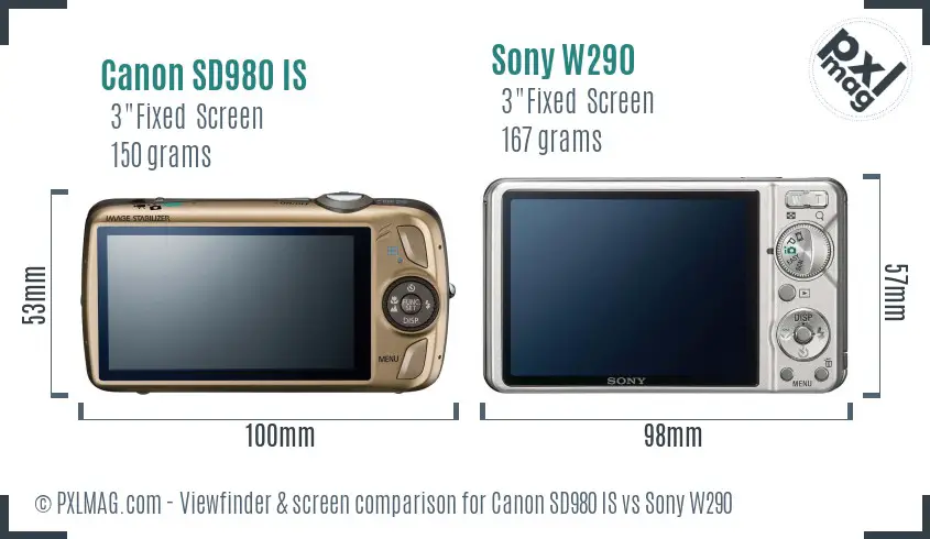 Canon SD980 IS vs Sony W290 Screen and Viewfinder comparison