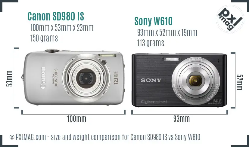Canon SD980 IS vs Sony W610 size comparison