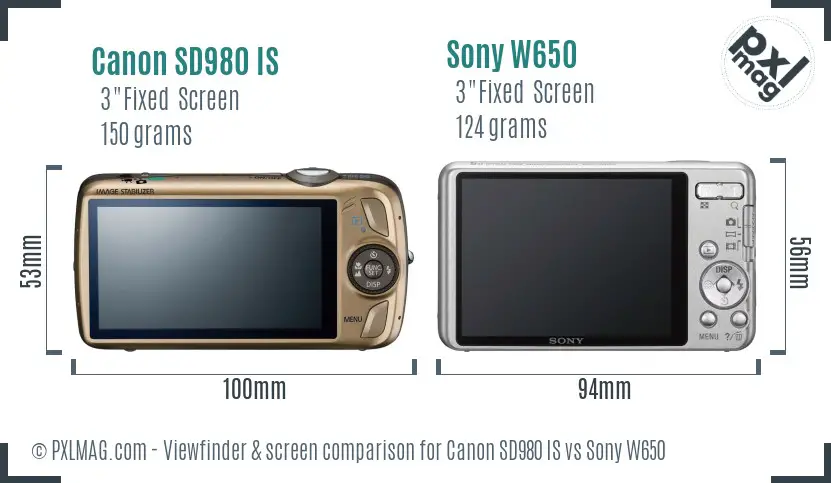 Canon SD980 IS vs Sony W650 Screen and Viewfinder comparison
