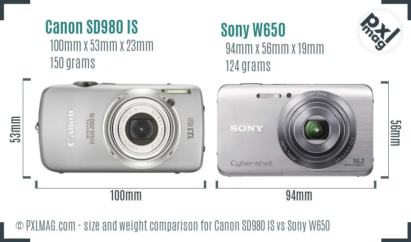 Canon SD980 IS vs Sony W650 size comparison