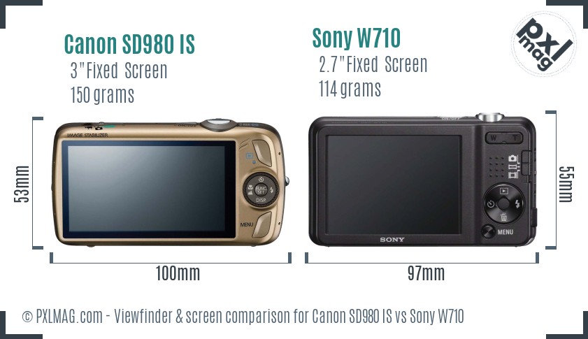 Canon SD980 IS vs Sony W710 Screen and Viewfinder comparison