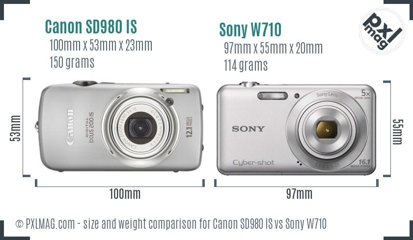 Canon SD980 IS vs Sony W710 size comparison