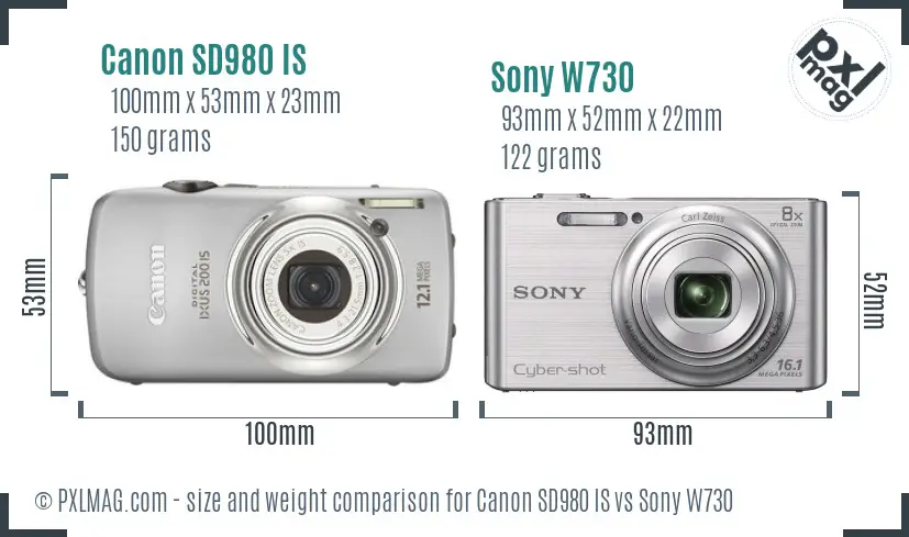 Canon SD980 IS vs Sony W730 size comparison Canon SD980 IS vs Sony W730 size comparison