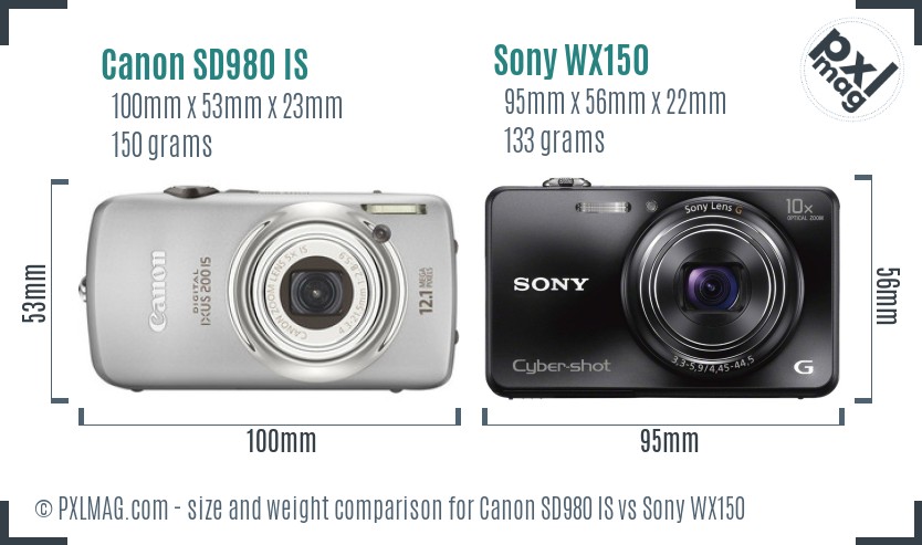 Canon SD980 IS vs Sony WX150 size comparison Canon SD980 IS vs Sony WX150 size comparison