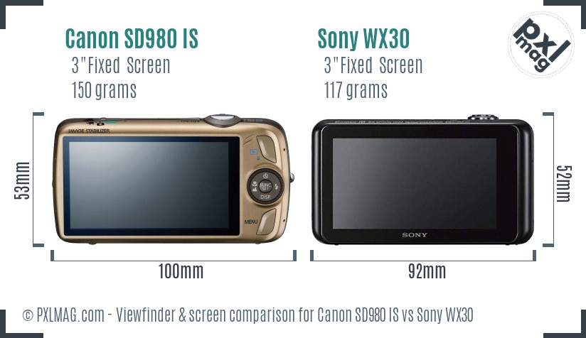 Canon SD980 IS vs Sony WX30 Screen and Viewfinder comparison