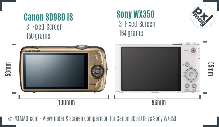 Canon SD980 IS vs Sony WX350 Screen and Viewfinder comparison