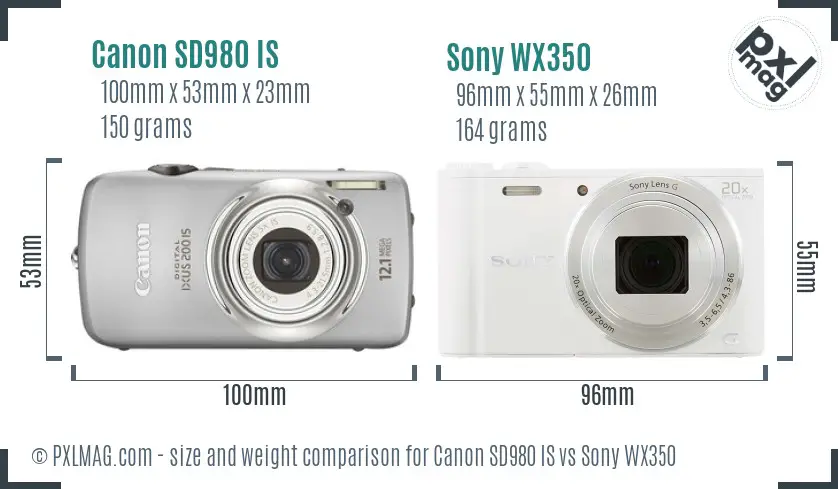 Canon SD980 IS vs Sony WX350 size comparison