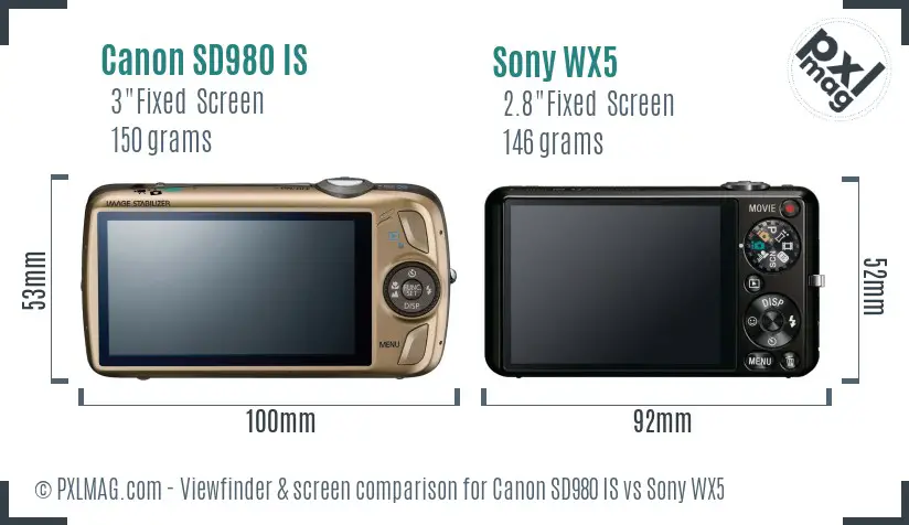 Canon SD980 IS vs Sony WX5 Screen and Viewfinder comparison