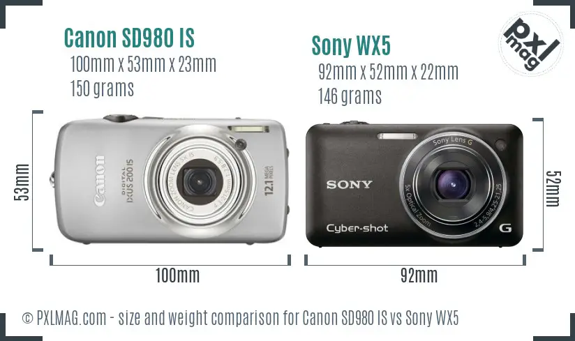 Canon SD980 IS vs Sony WX5 size comparison