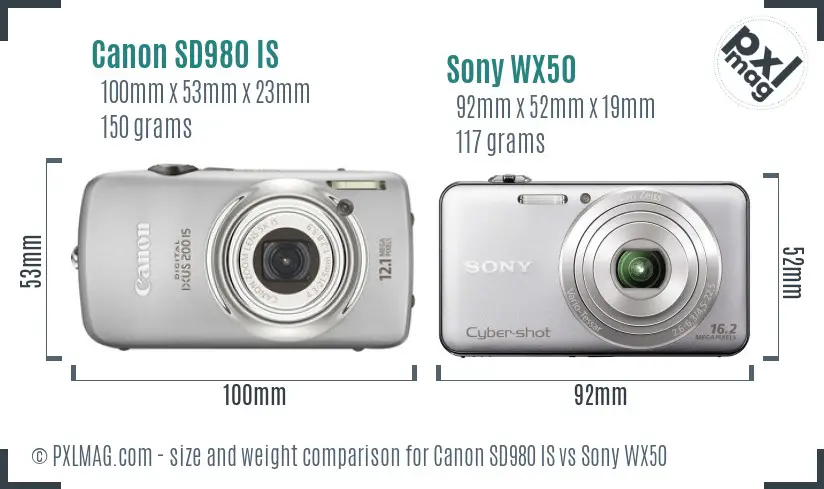 Canon SD980 IS vs Sony WX50 size comparison Canon SD980 IS vs Sony WX50 size comparison