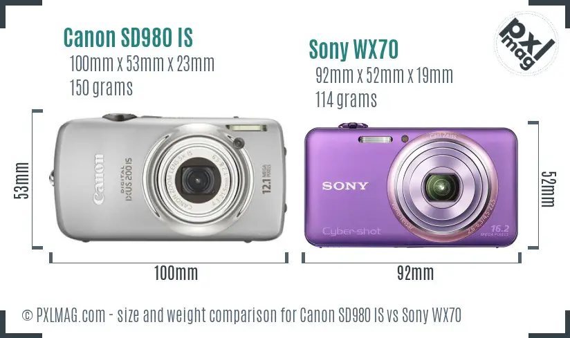 Canon SD980 IS vs Sony WX70 size comparison Canon SD980 IS vs Sony WX70 size comparison
