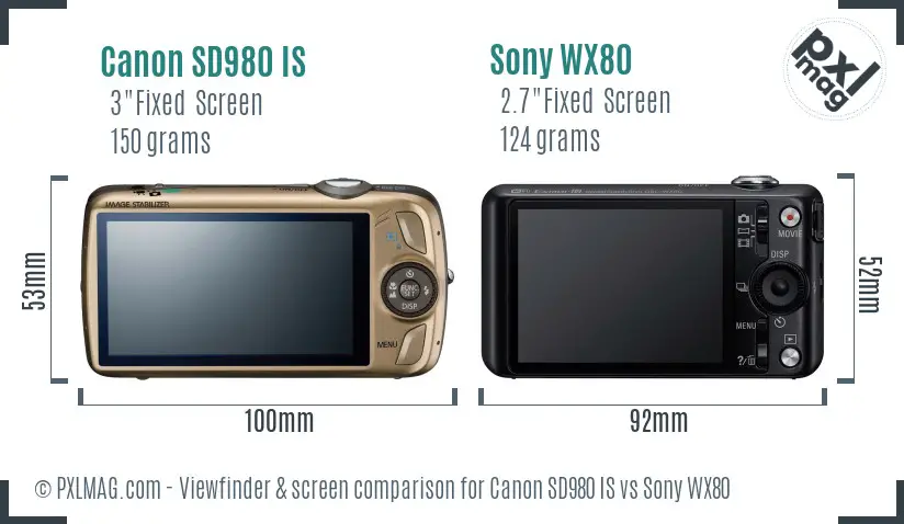 Canon SD980 IS vs Sony WX80 Screen and Viewfinder comparison