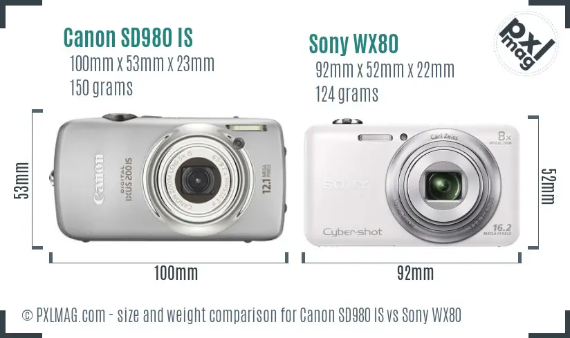 Canon SD980 IS vs Sony WX80 size comparison