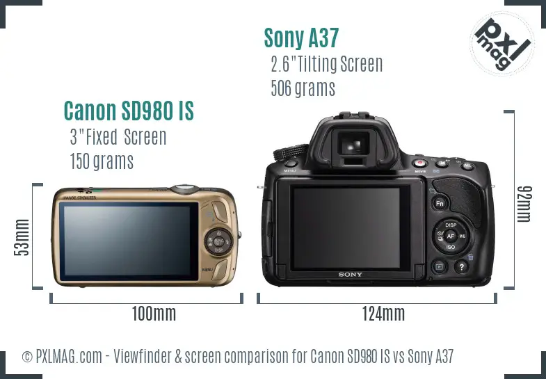 Canon SD980 IS vs Sony A37 Screen and Viewfinder comparison