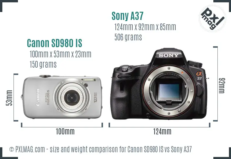 Canon SD980 IS vs Sony A37 size comparison