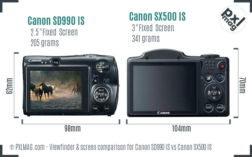 Canon SD990 IS vs Canon SX500 IS Screen and Viewfinder comparison