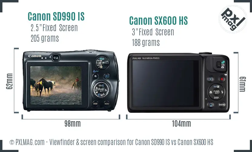 Canon SD990 IS vs Canon SX600 HS Screen and Viewfinder comparison Canon SD990 IS vs Canon SX600 HS Screen and Viewfinder comparison