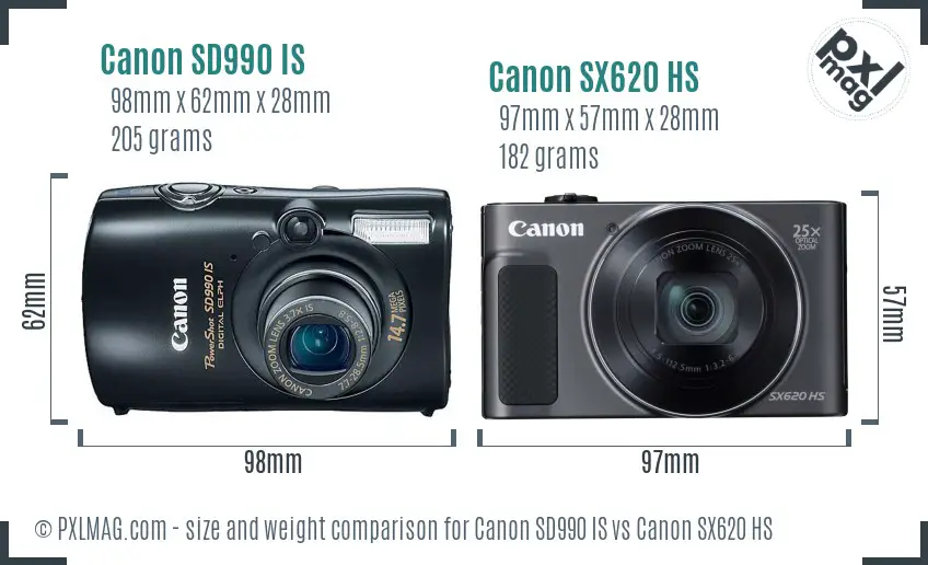 Canon SD990 IS vs Canon SX620 HS size comparison Canon SD990 IS vs Canon SX620 HS size comparison