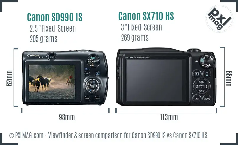 Canon SD990 IS vs Canon SX710 HS Screen and Viewfinder comparison Canon SD990 IS vs Canon SX710 HS Screen and Viewfinder comparison