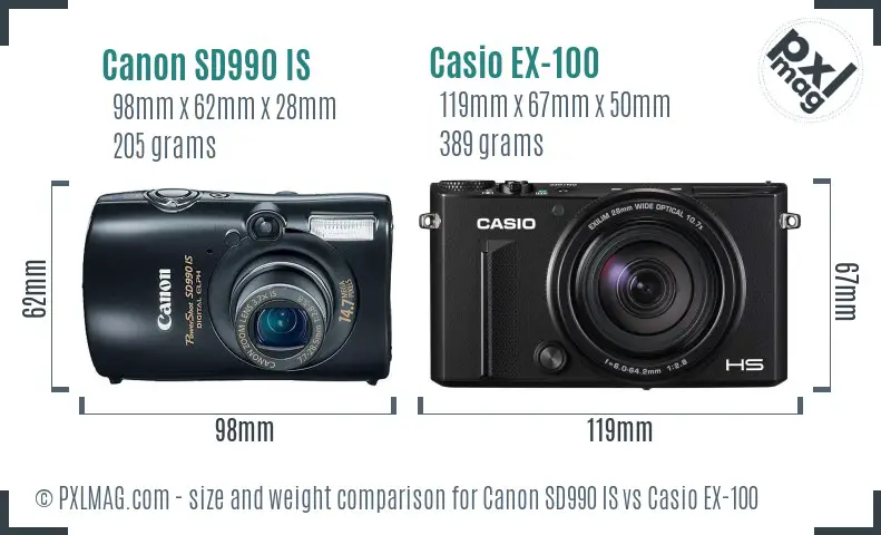 Canon SD990 IS vs Casio EX-100 size comparison